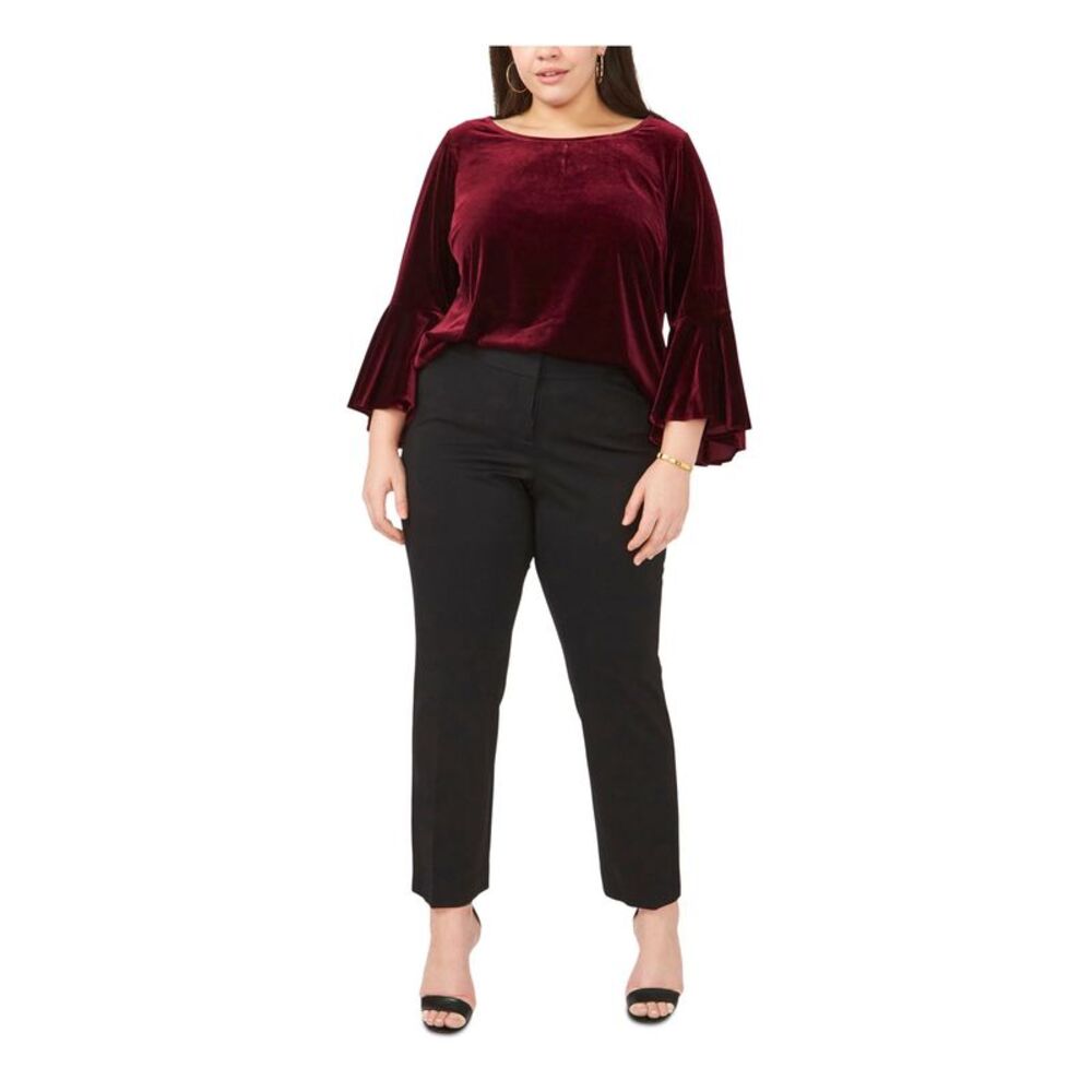 NWT MSK WOMEN Womens Burgundy Bell Sleeve Boat Neck Evening Top Plus 3X